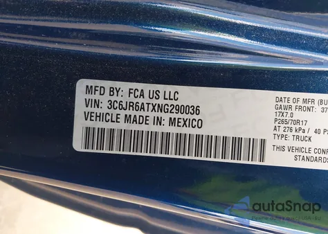 2022 Ram 1500 Classic Tradesman 4X2 6'4 Box z USA, uszkodzony, nr VIN 3C6JR6ATXNG290036